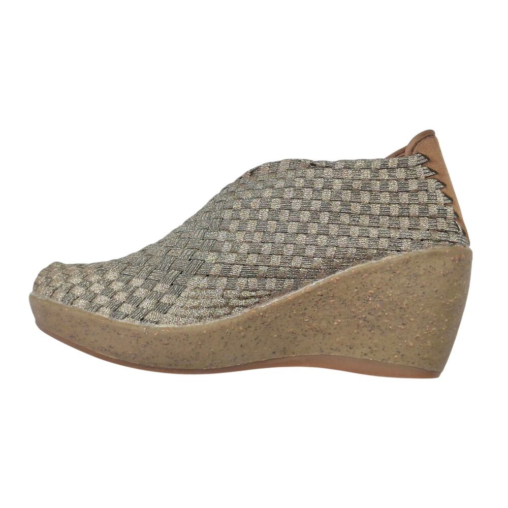 bernie mev. Woven Metallic Gold Slip-On Wedge Mules